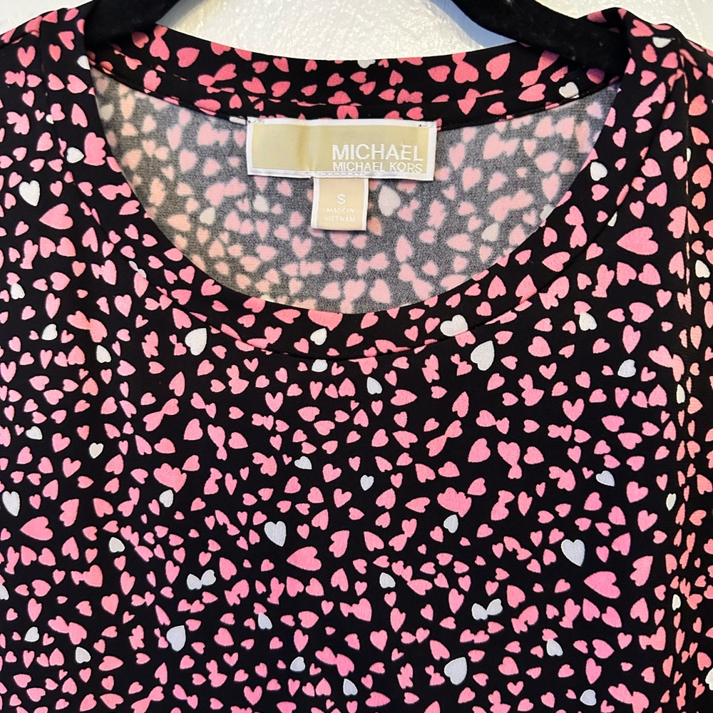 Michael Kors Black and Pink Heart Pattern Top